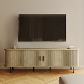 Uzavretá TV skrinka Gliss, zaoblená, lamely, svetlý dub