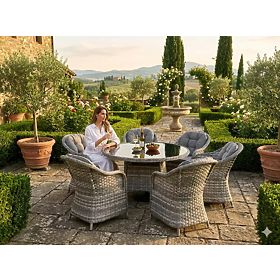 Veľká jedálenská súprava z technoratanu (6 kresiel + stôl) MODERNO svetlosivá