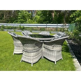 Veľká jedálenská súprava z technoratanu (6 kresiel + stôl) MODERNO svetlosivá