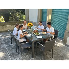 Veľká jedálenská súprava z technoratanu (8 stoličiek + veľký stôl) SOTTILE sivá