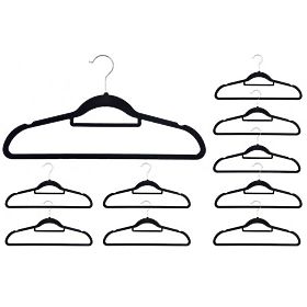 Velúrový vešiak Maxi sada 10 ks - čierny