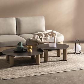 Záhradná rohová sedačka s 2 stolíkmi Santa Ana, hliníková, béžová, mramorová dekorácia, oblé tvary