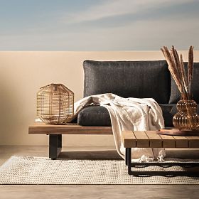 Záhradná rohová sedačka so stolíkom Borgo, akáciové drevo FSC, teakový vzhľad, sivá