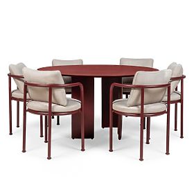 Záhradná sada Amarello, okrúhly stôl 140 cm + 6 stoličiek, hliníková, vínovo hnedá