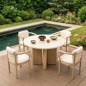 Záhradná stolička Komorebi svetlé akáciové drevo/svetlo béžová, zaoblená