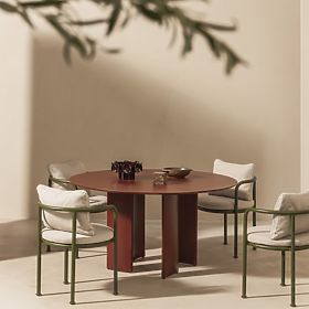 Záhradný set Amarello, okrúhly stôl 140 cm + 4 stoličky, hliníkový, zelený/bordovo hnedý