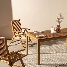 Záhradný stôl Familis, 160 cm, teakový vzhľad, eukalyptové drevo FSC, lectus