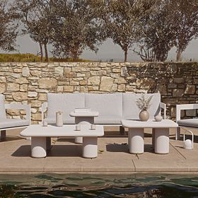 Záhradný stolík Vibonis 100 cm, štvorcový, cementový, svetlo béžový