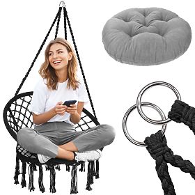 Závesné kreslo boho s vankúšom black 490129A, Bluegarden