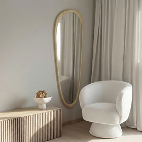 Závesné zrkadlo v drevenom ráme Sogno 60x165 cm, nepravidelný tvar, prírodné
