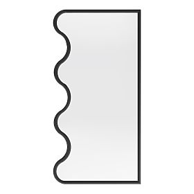 Závesné zrkadlo vo vlnitom ráme Noelie, 140x70 cm, obdĺžnikové, paulovniové drevo, čierne